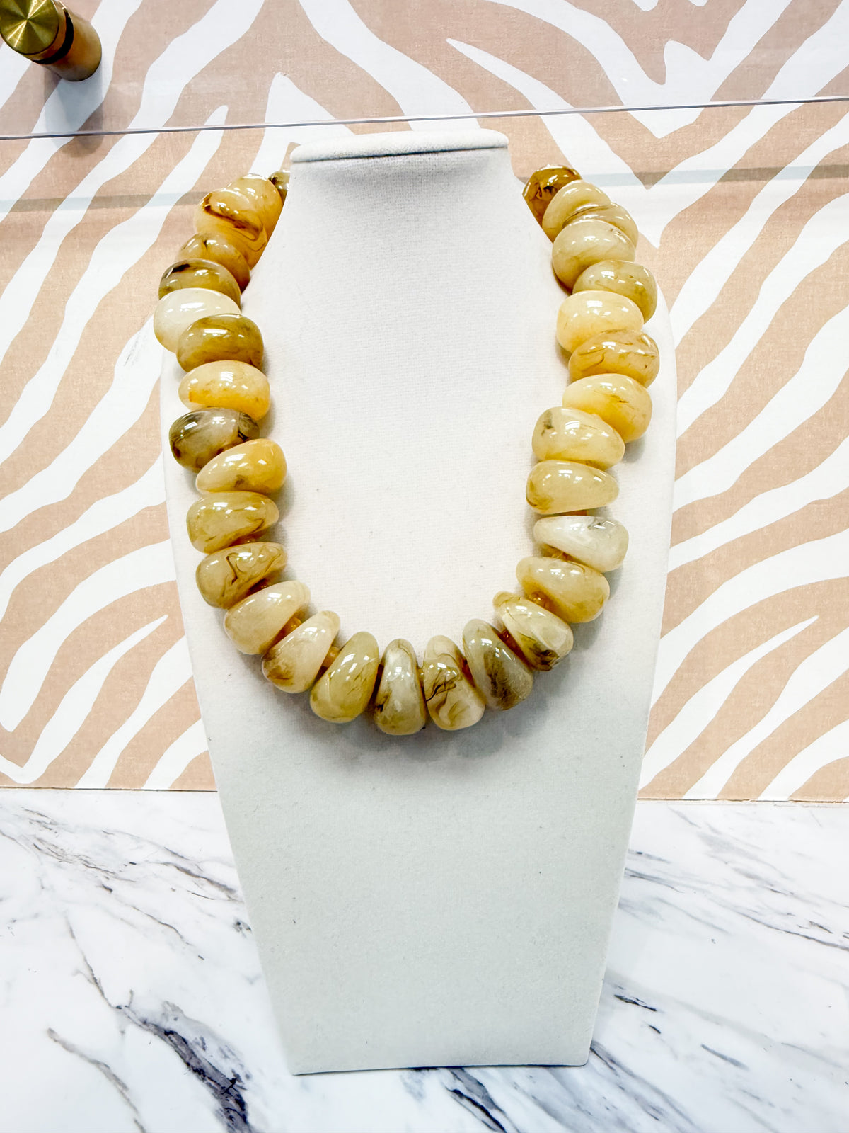 Marble Stone Beaded Necklace - Cream