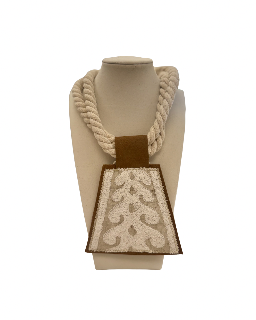 ORIJINAL Double Rope Pendant Necklace - White and Beige Patch