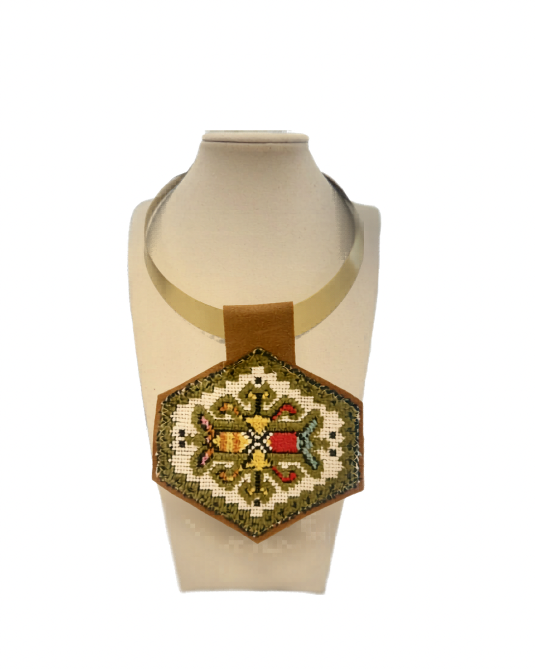 ORIJINAL Brass Pendant Necklace - Olive, Ivory, and Black Patch