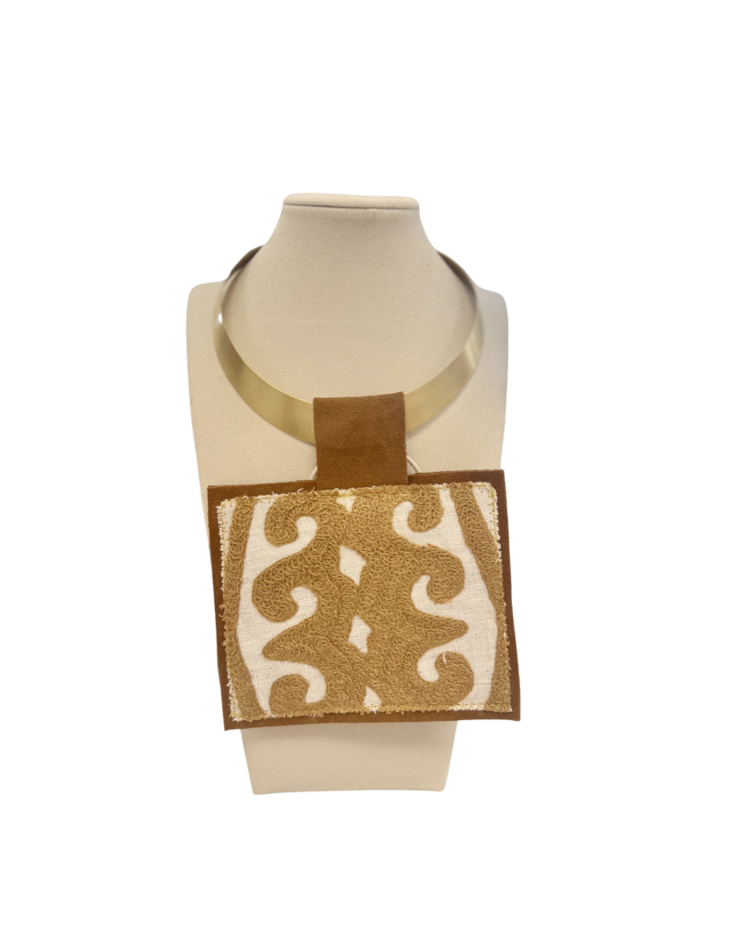 ORIJINAL Brass Pendant Necklace - Tan and White Patch