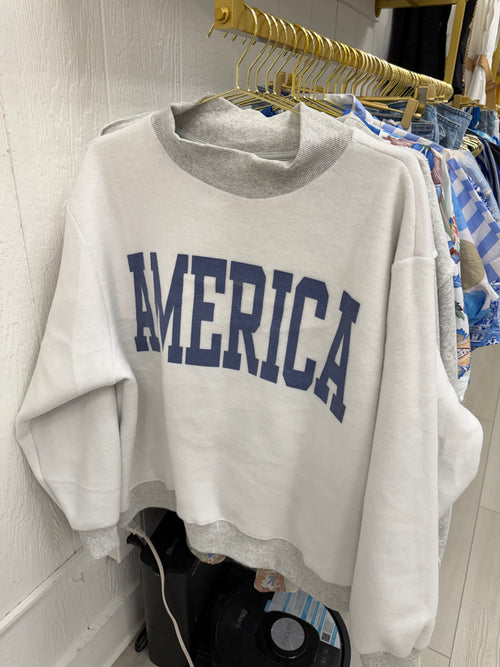 USA/America Oversized Reversible Mock Neck Sweatshirt