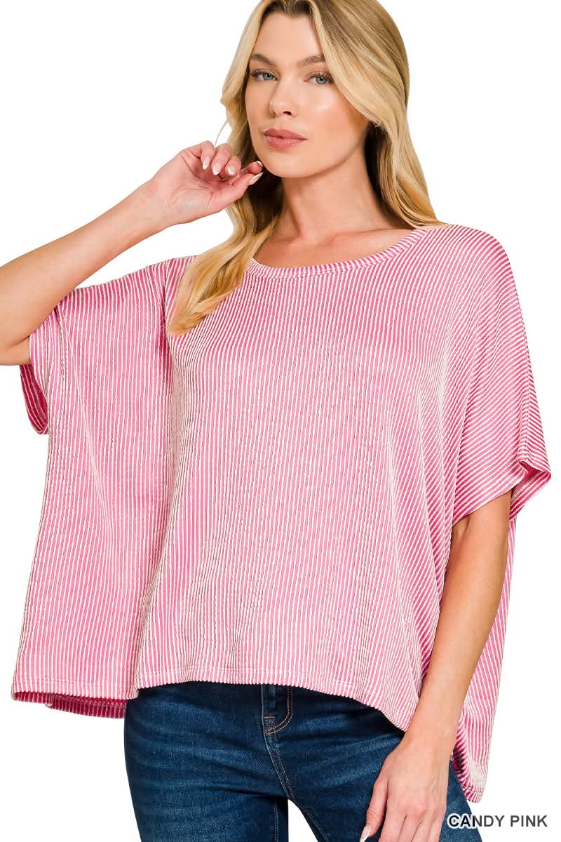 Rachel Ribbed Tee in Candy Pink | BOMB BASIC