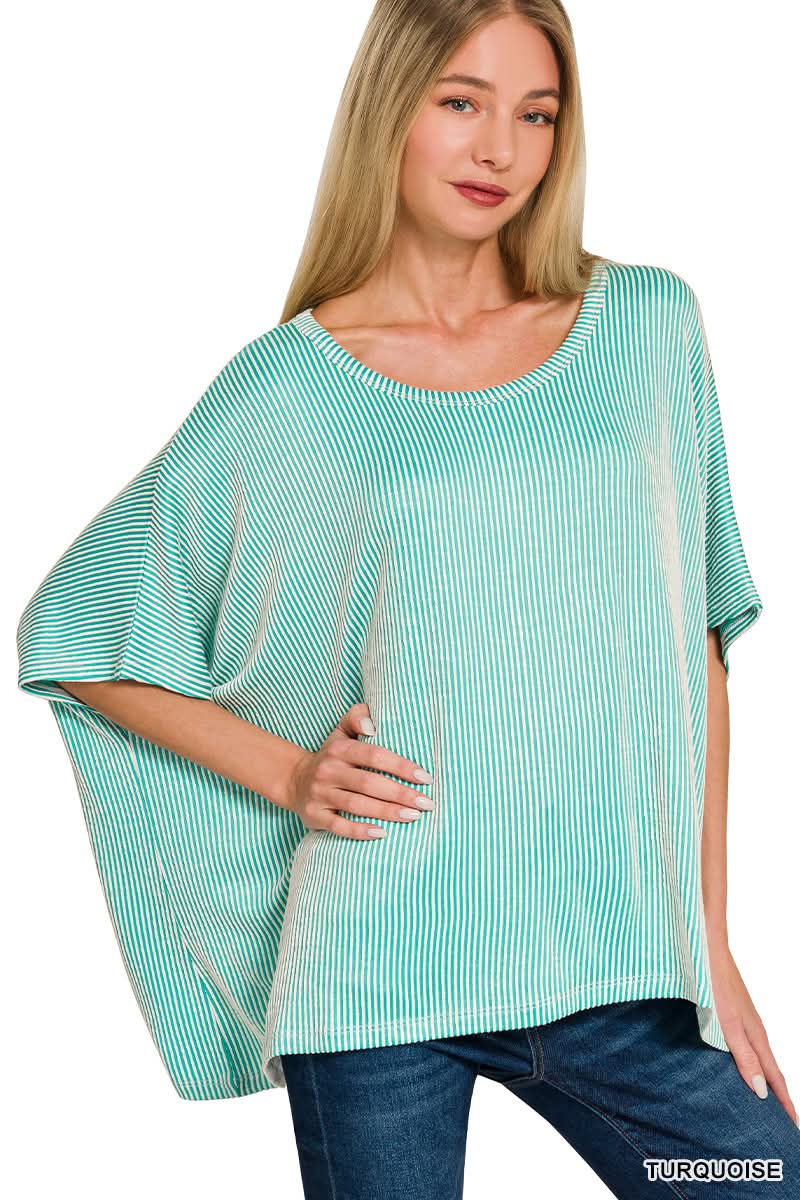 Rachel Ribbed Tee in Turquoise | BOMB BASIC