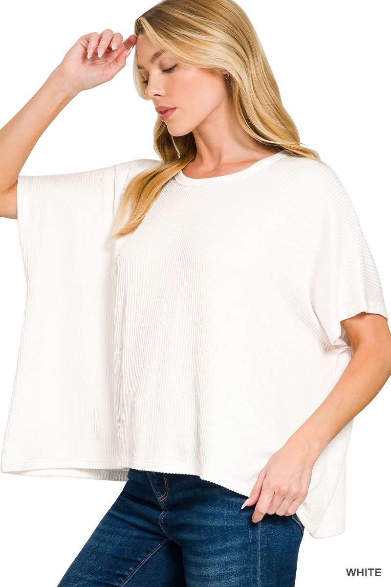 Rachel Ribbed Tee in White | BOMB BASIC