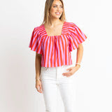 Stripe Square Neck Poplin Top | KARLIE