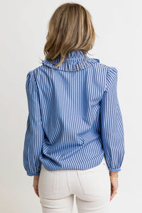 Stripe Ruffle V-Neck Top | KARLIE