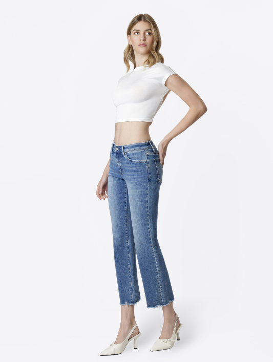 Mid Rise Distressed Hem Crop Straight Jeans Vervet