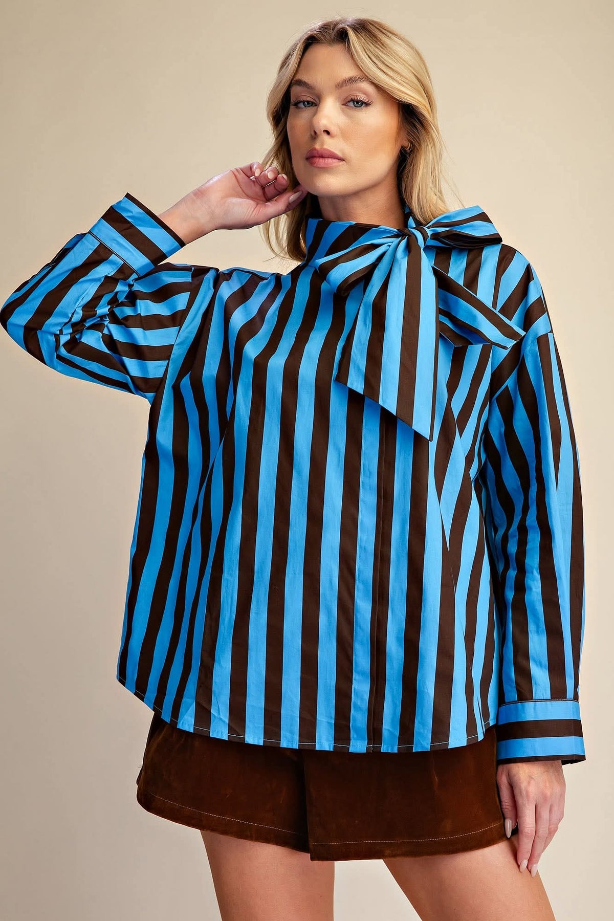 Bold Stripe Top with Bow in Blue