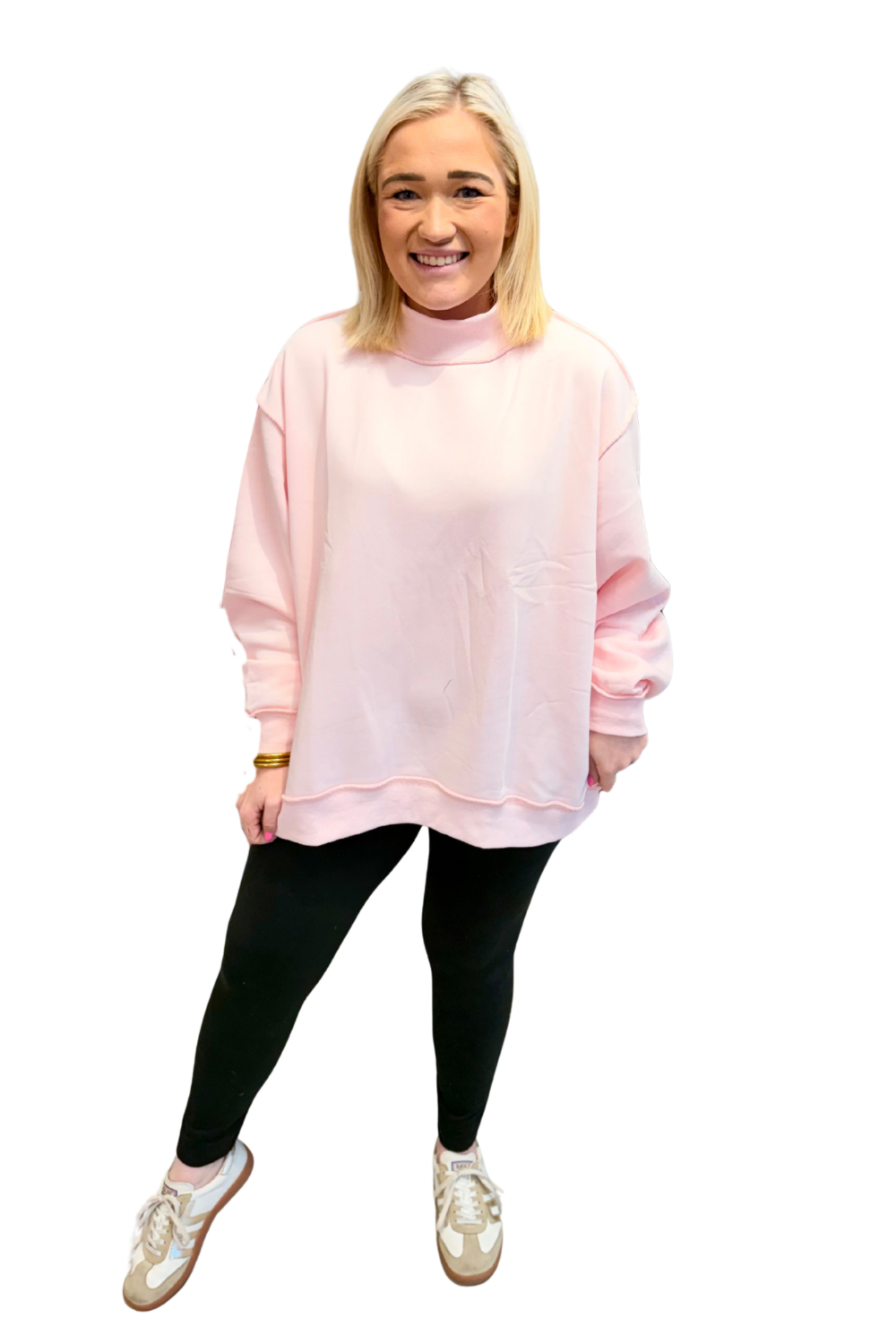 Solid Mock Neck Oversized Sweatshirt in Ballet Pink