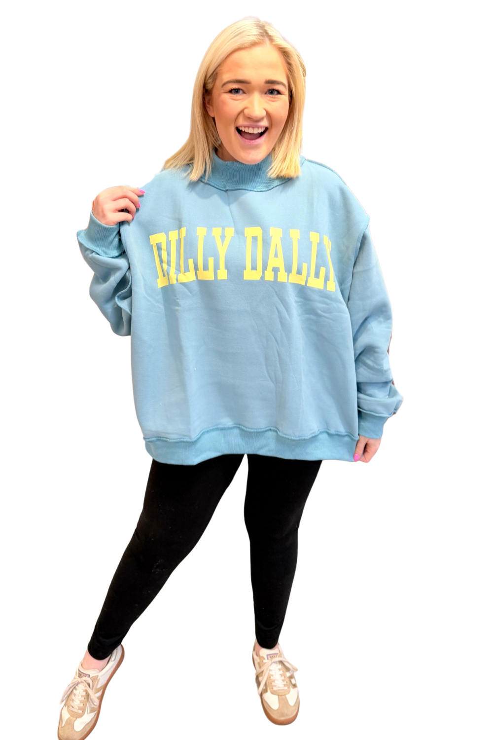'DILLY DALLY' Mockneck Sweatshirt in Mint blue/Yellow