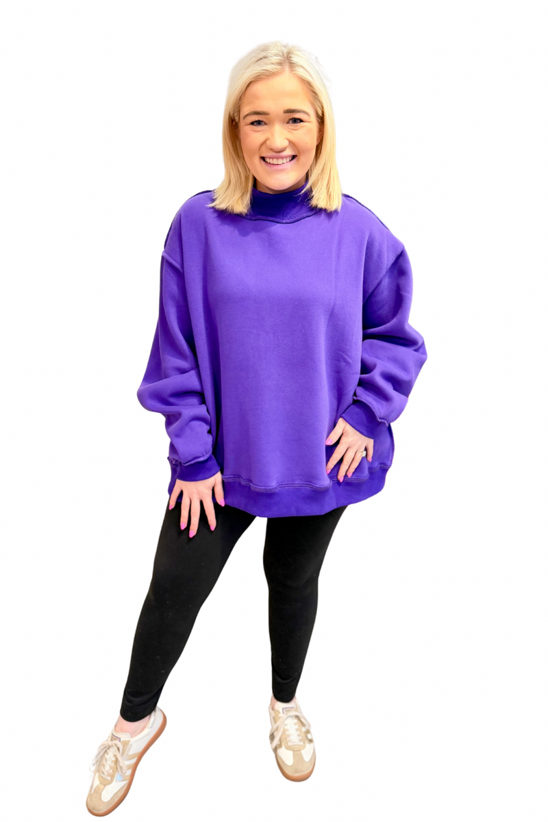 Solid Oversized Mock Neck Sweatshirt (2 Colors)