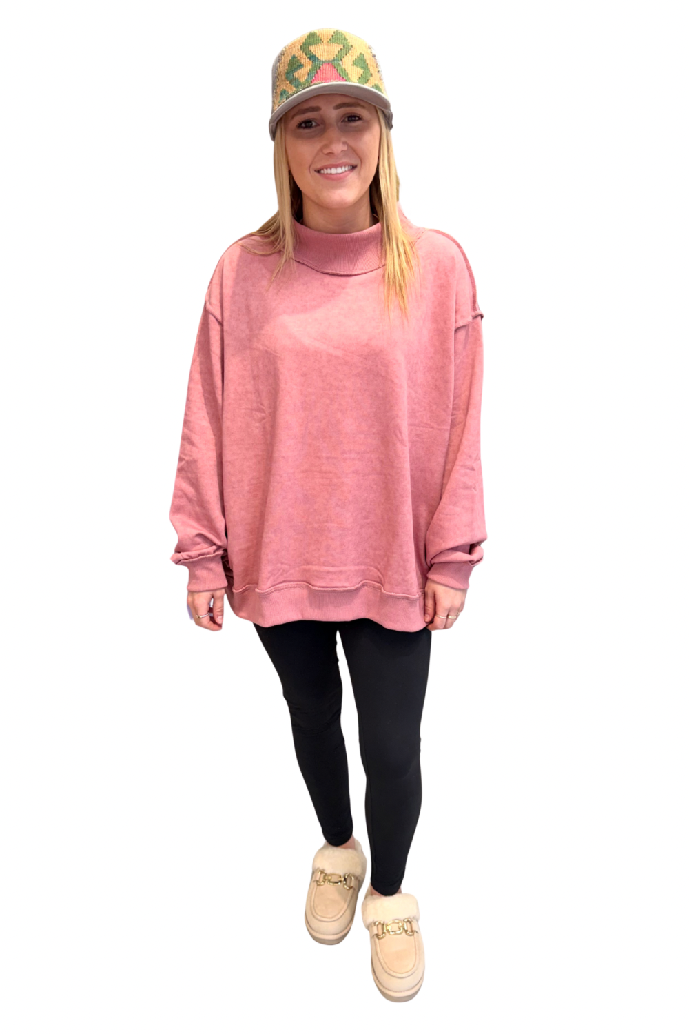 Vintage Wash Oversized Mock Neck in Mauve