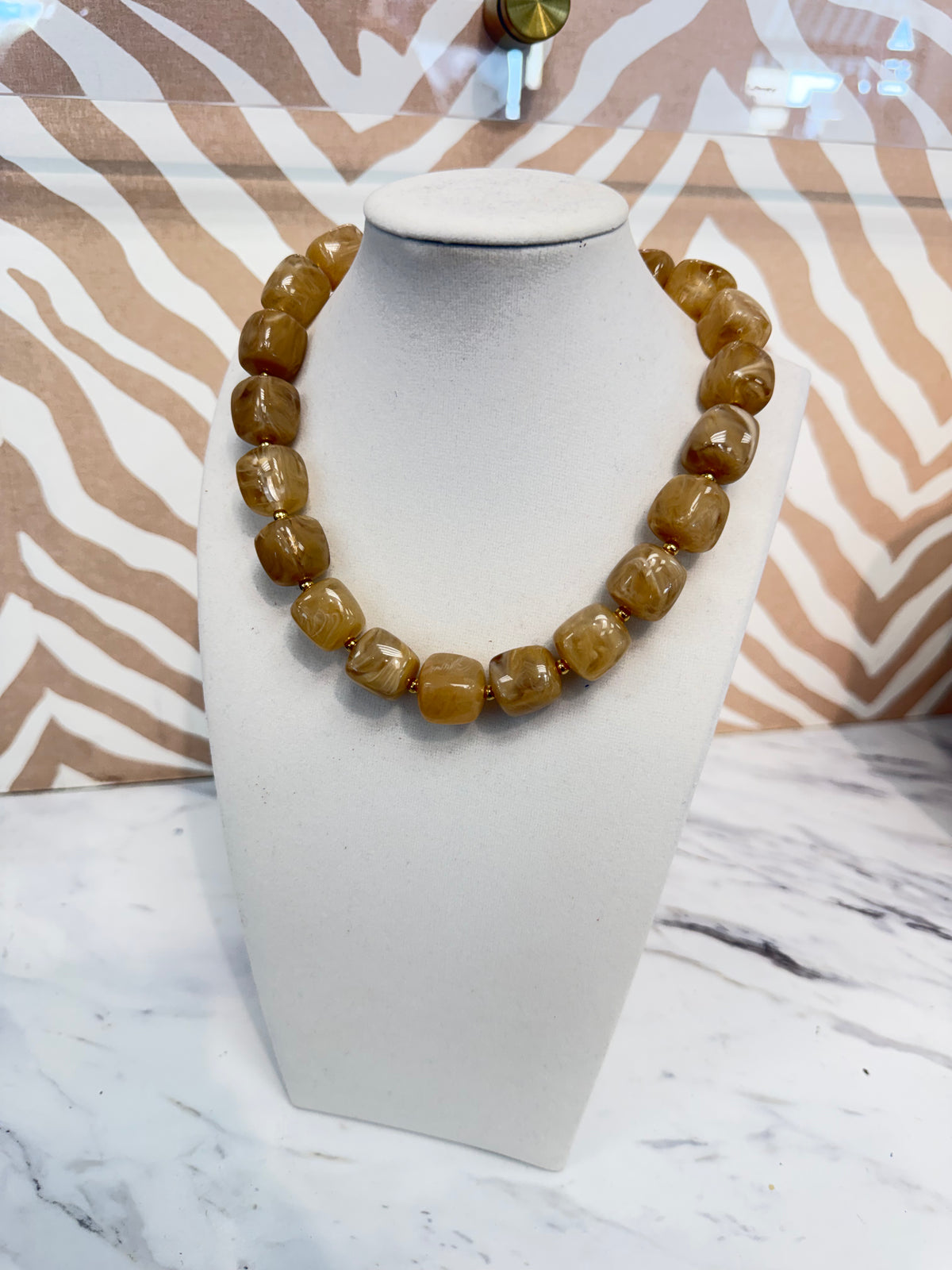 Beige Beauty Square Beaded Necklace