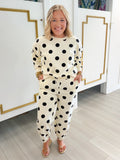Polka Play Crewneck and Jogger Set - Off White + Black