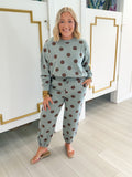 Polka Play Crewneck and Jogger Set - Teal + Brown