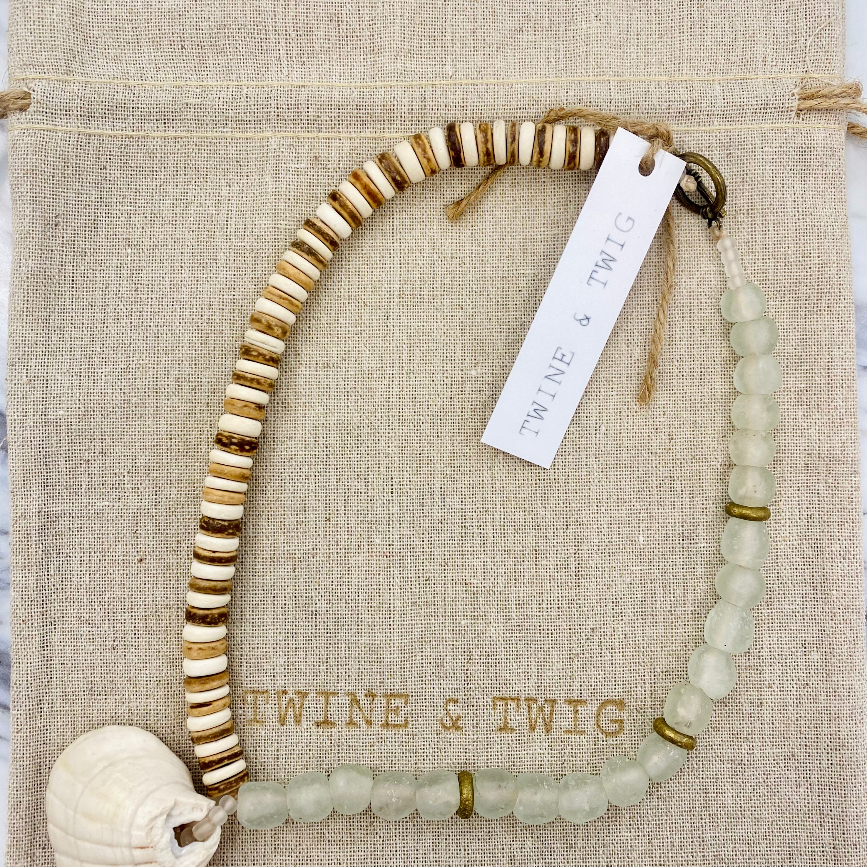 Mist + Camel Tribal Shell Necklace |Twine & Twig
