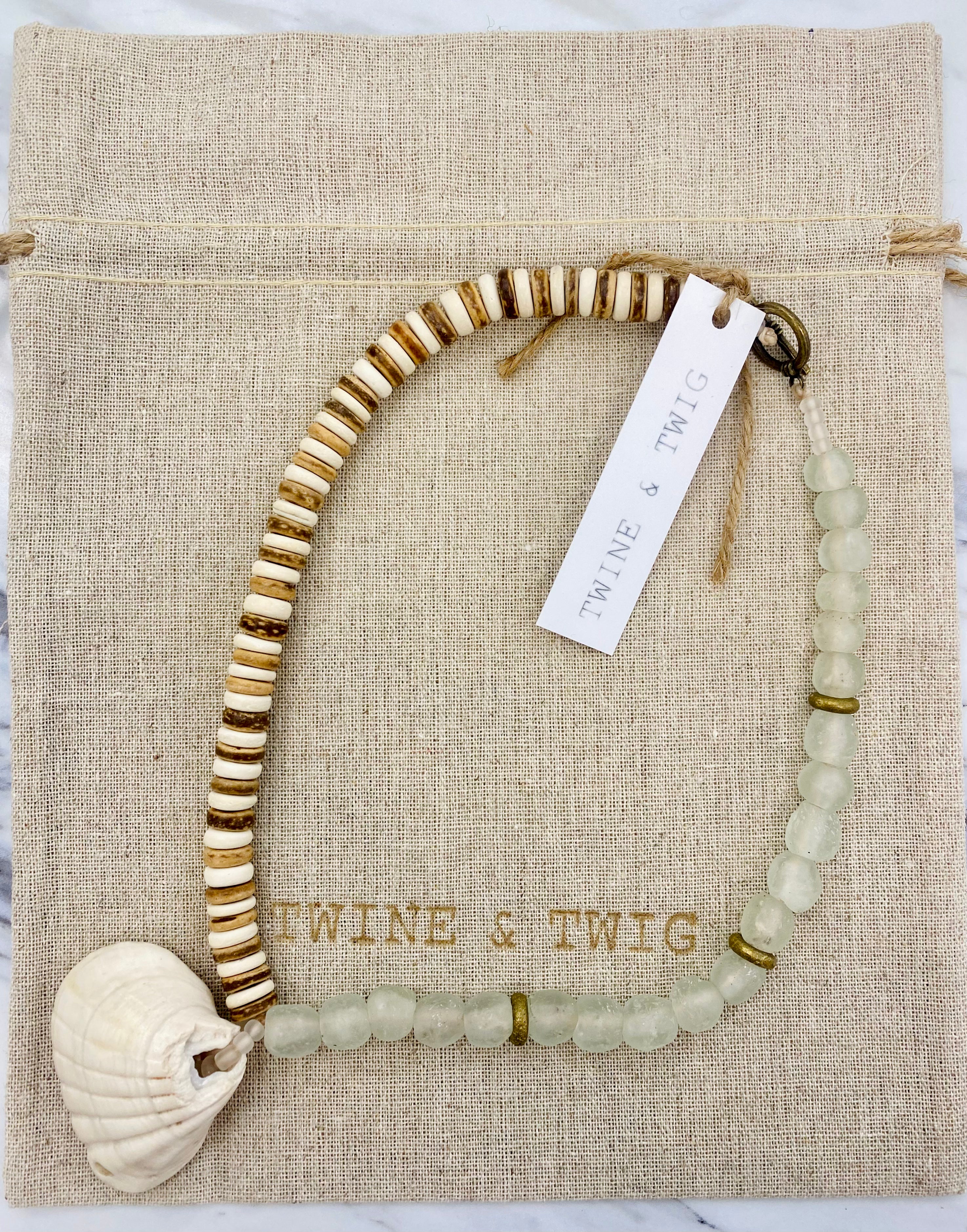 Mist + Camel Tribal Shell Necklace |Twine & Twig