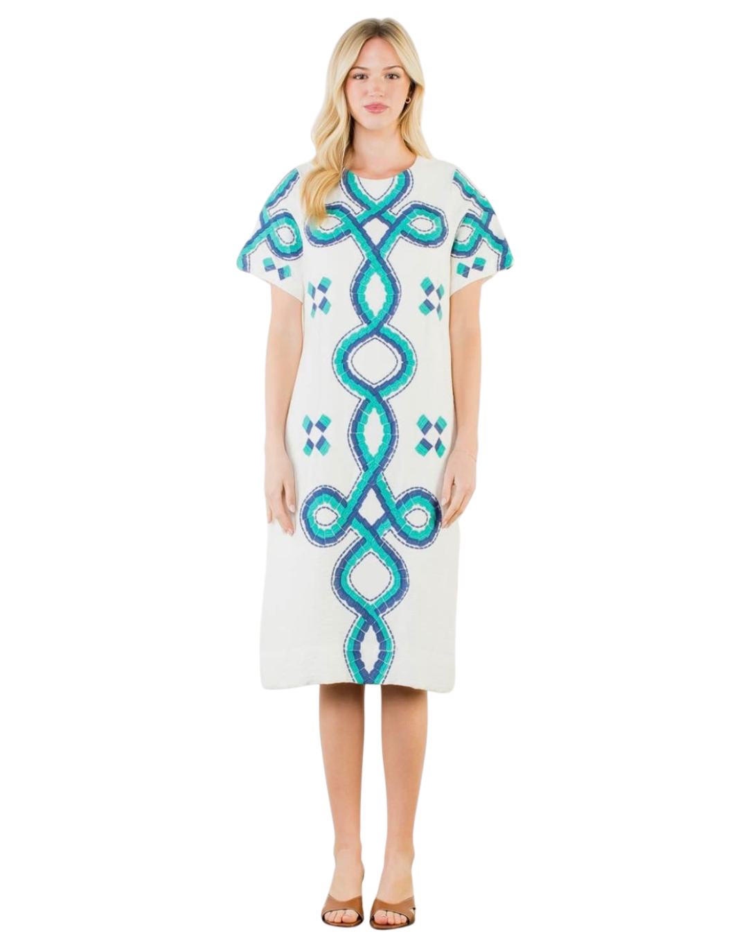Take Me To Greece Embroidered Dress | THML