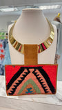 ORIJINAL Shiny Brass Pendant Necklace - Red/Black/Pink/Sage Patch