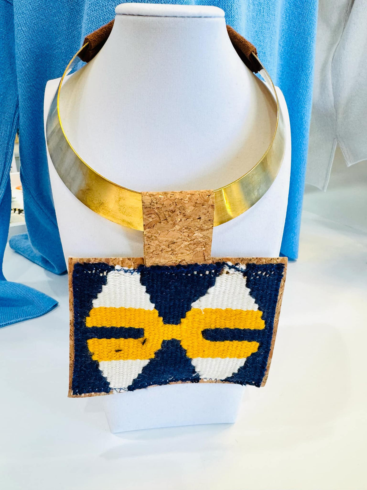 ORIJINAL Brass Pendant Necklace - Navy/Mustard/White Patch