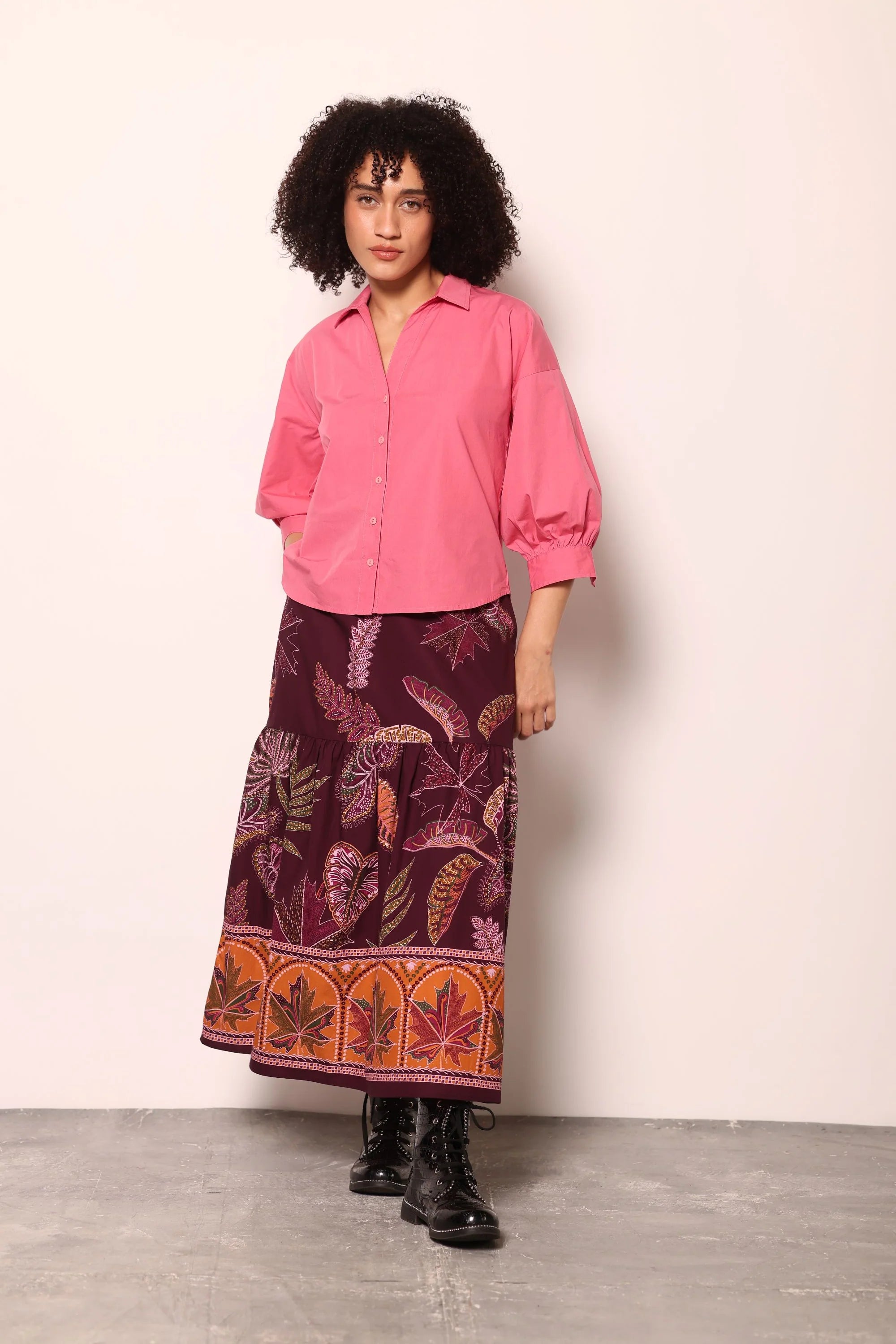 Ada Skirt in Wine Florals | MAUDE