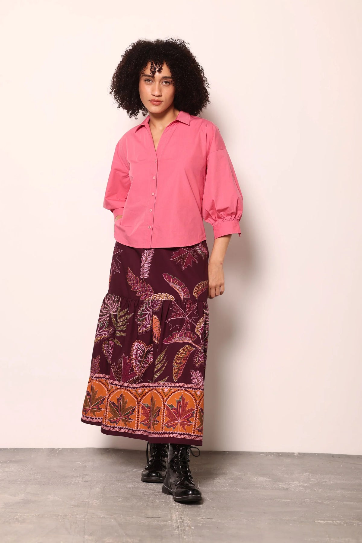 Ada Skirt in Wine Florals | MAUDE