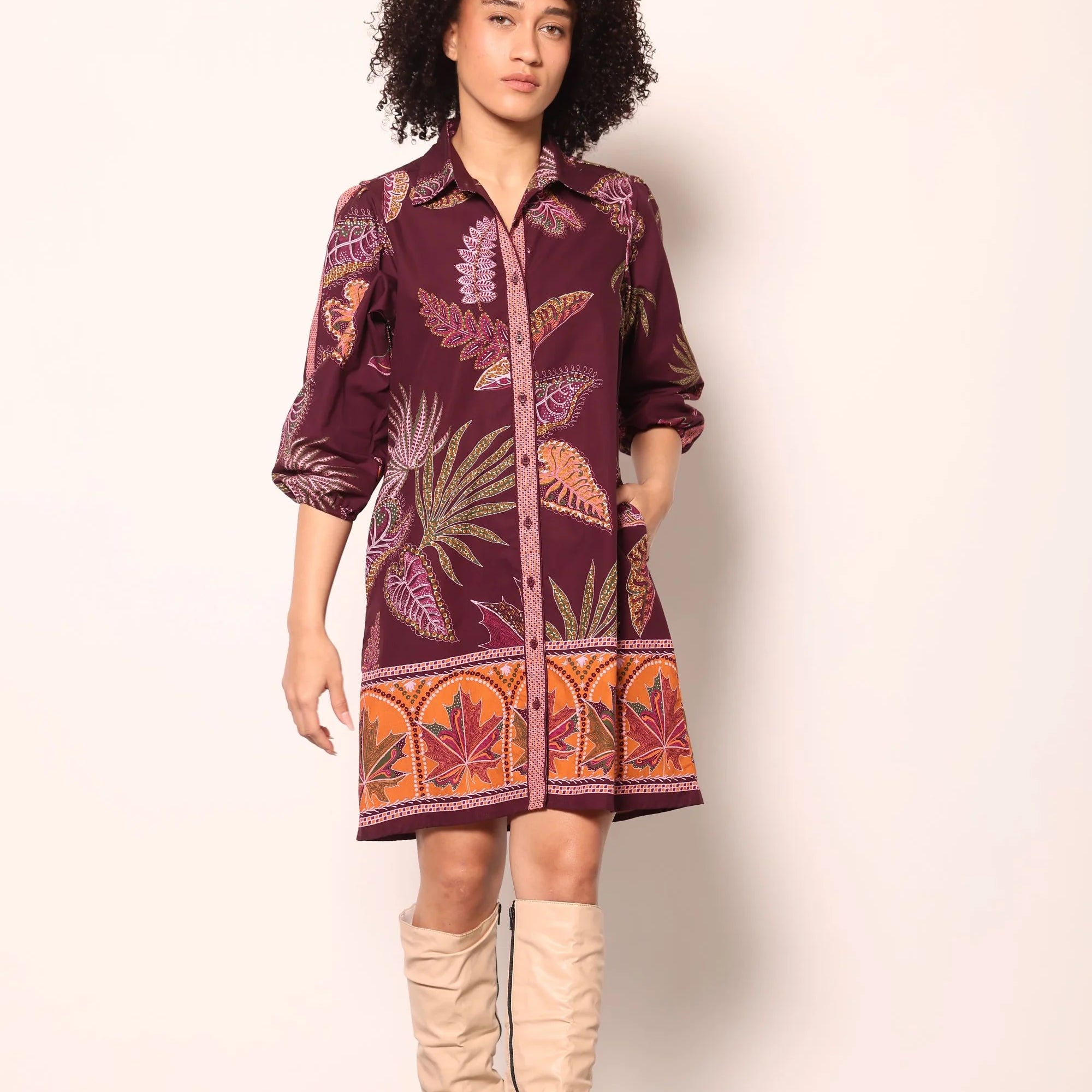 Ava Dress in Wine Florals | MAUDE