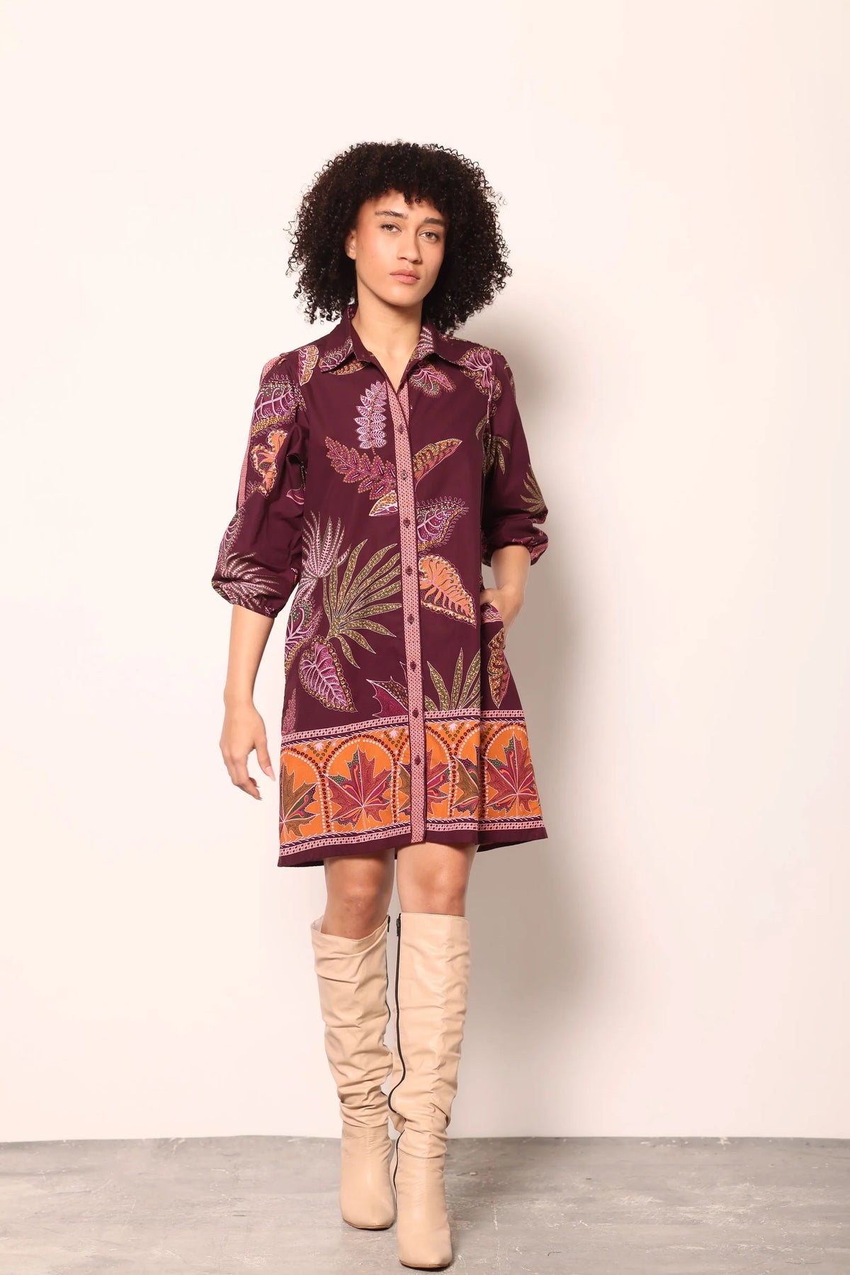 Ava Dress in Wine Florals | MAUDE