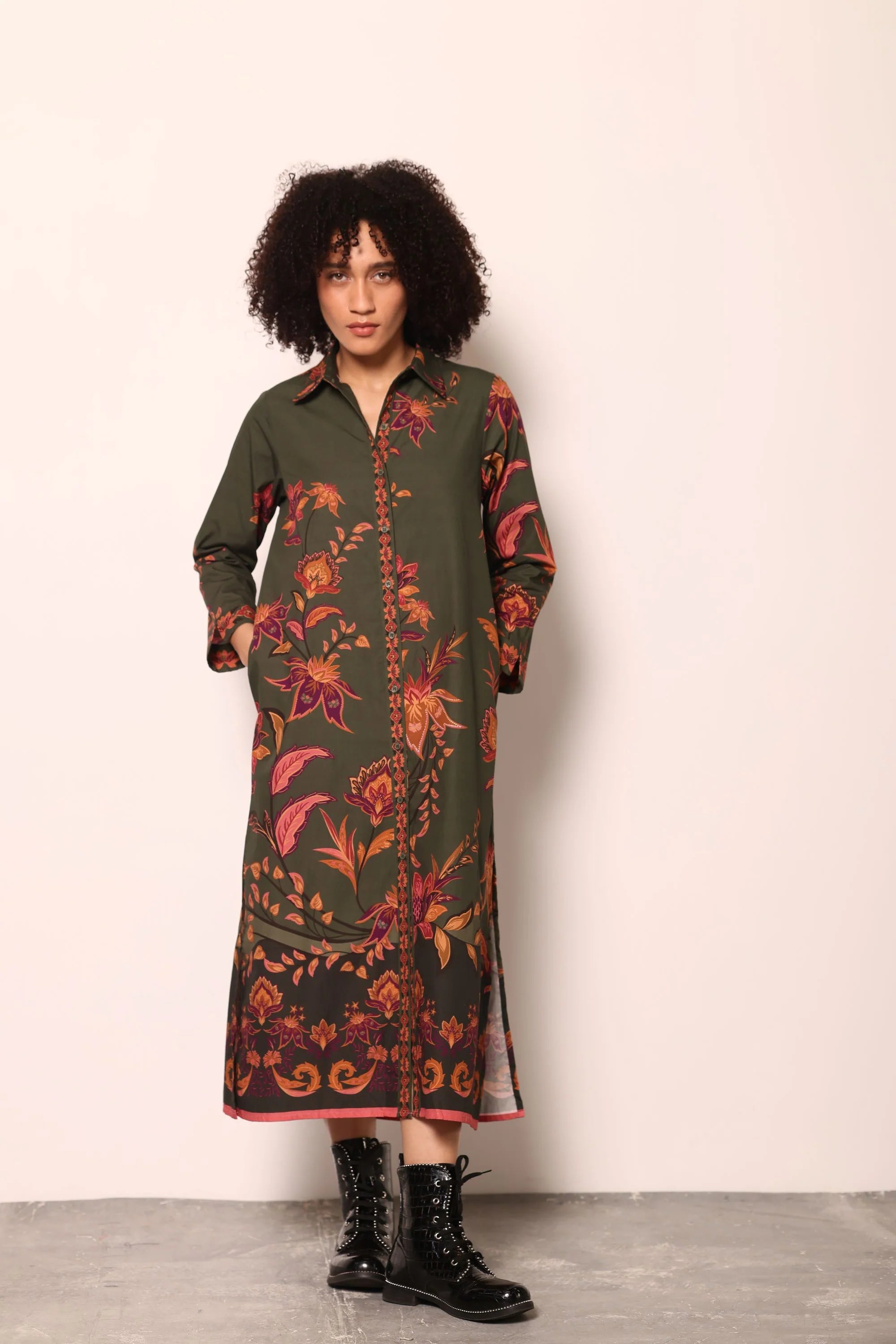 Eliza Dress in Olive Trails | MAUDE