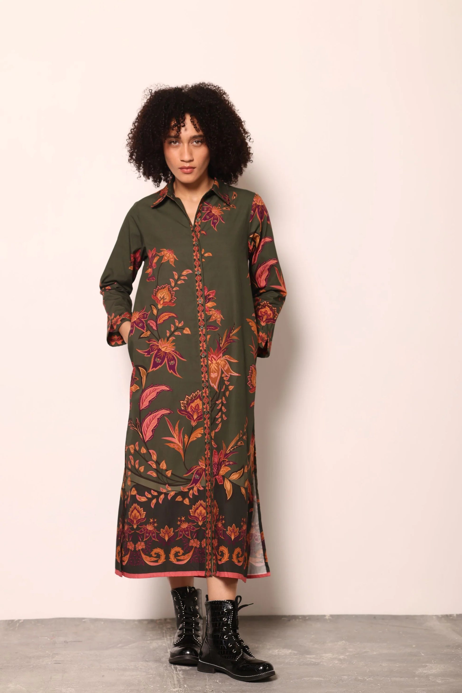 Eliza Dress in Olive Trails | MAUDE