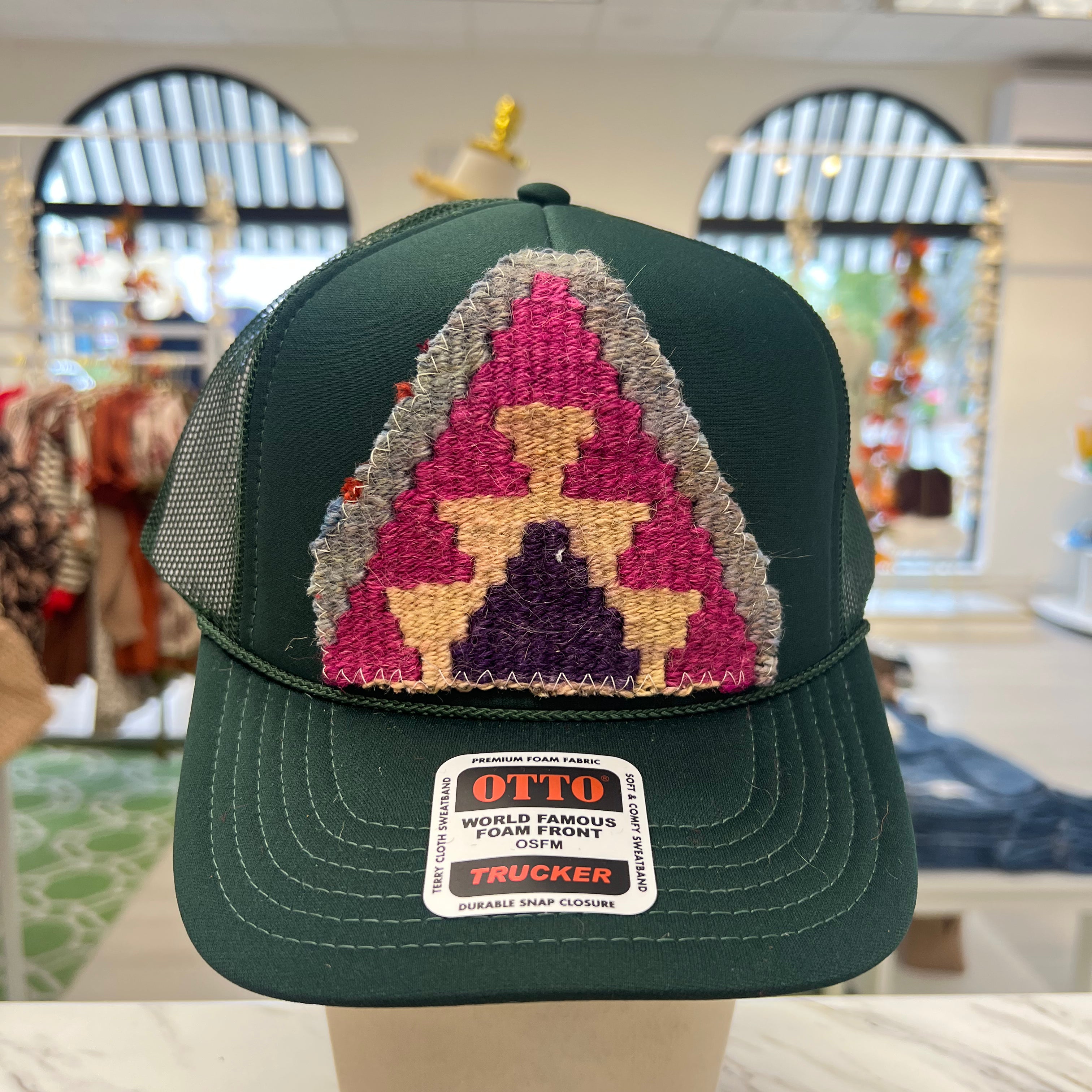 ORIJINAL Trucker Hat in Hunter Green - Fuchsia/Peach/Grey Patch