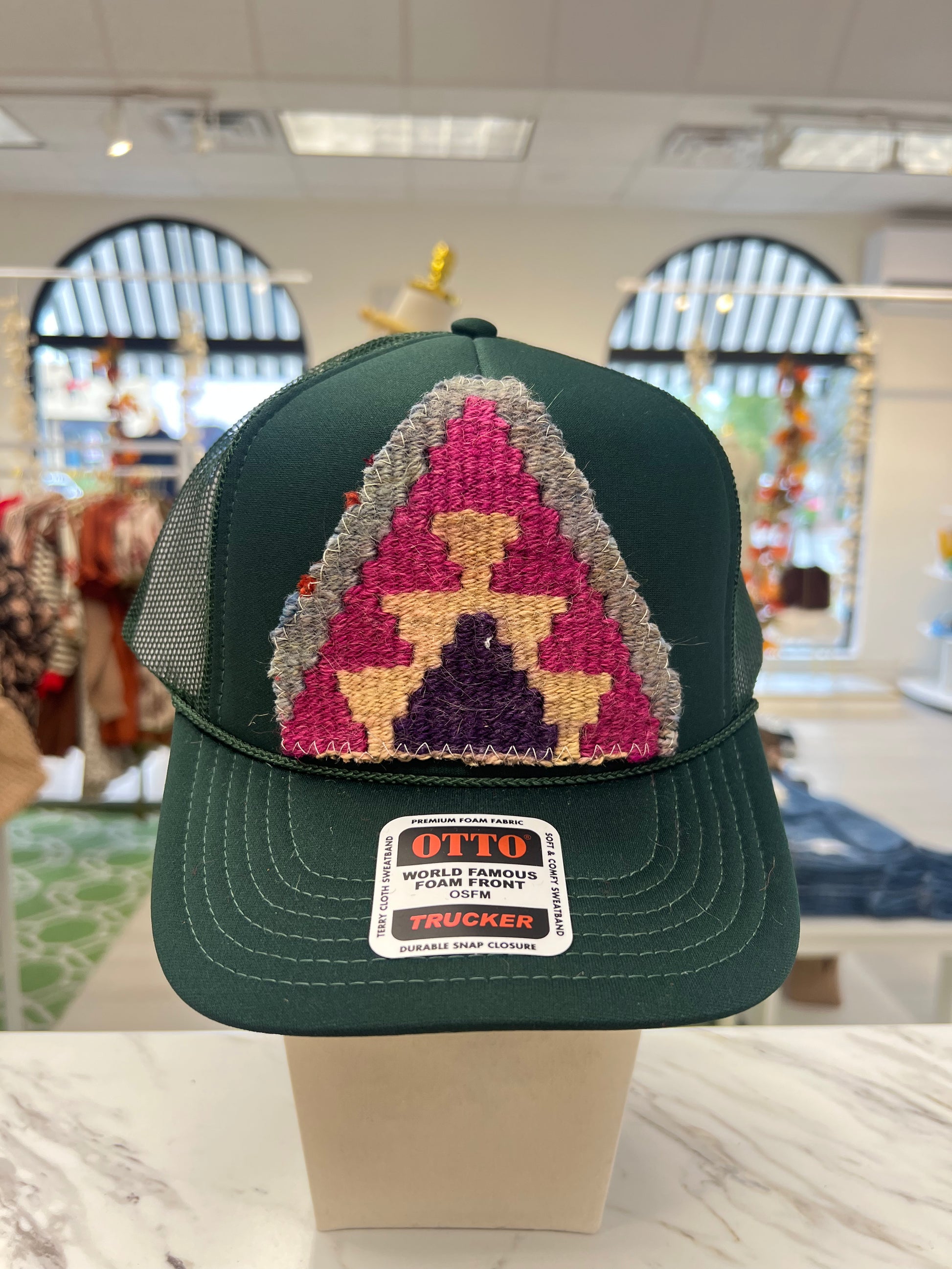 ORIJINAL Trucker Hat in Hunter Green - Fuchsia/Peach/Grey Patch