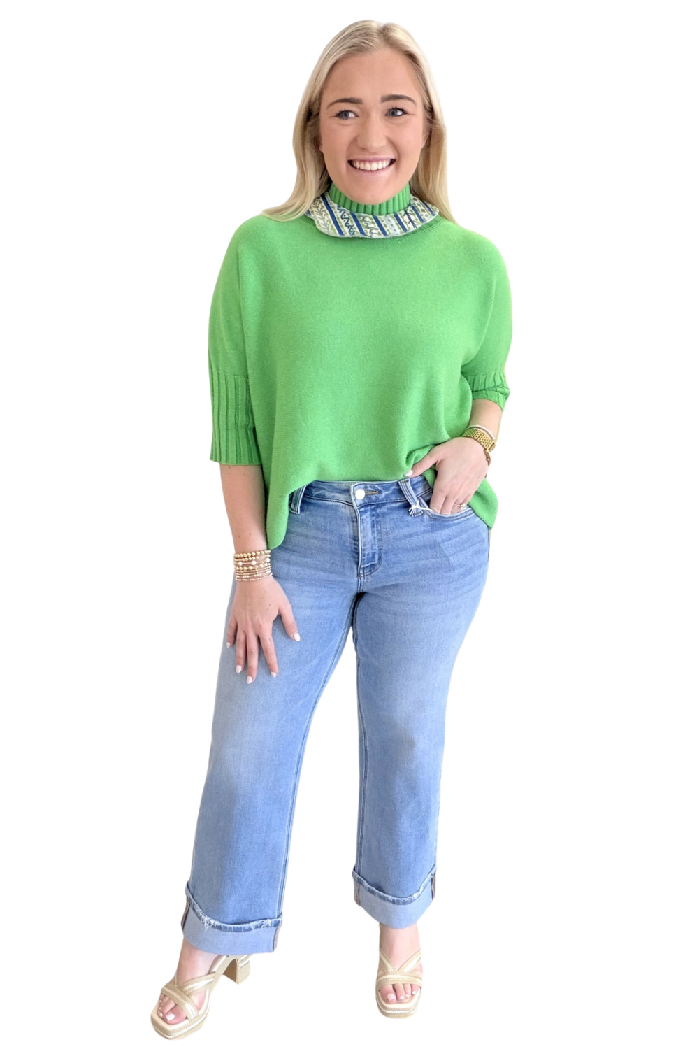 Mid Rise Cuffed Slim Wide Denim by Lovervet