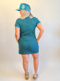 Carpool Cutie Striped Dress in Teal/Green