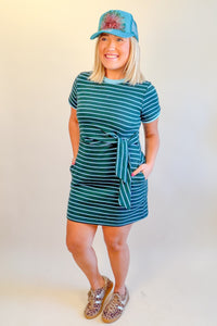 Carpool Cutie Striped Dress in Teal/Green