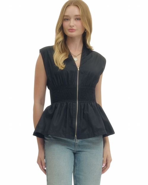 Stacey Zip Front Top in Black