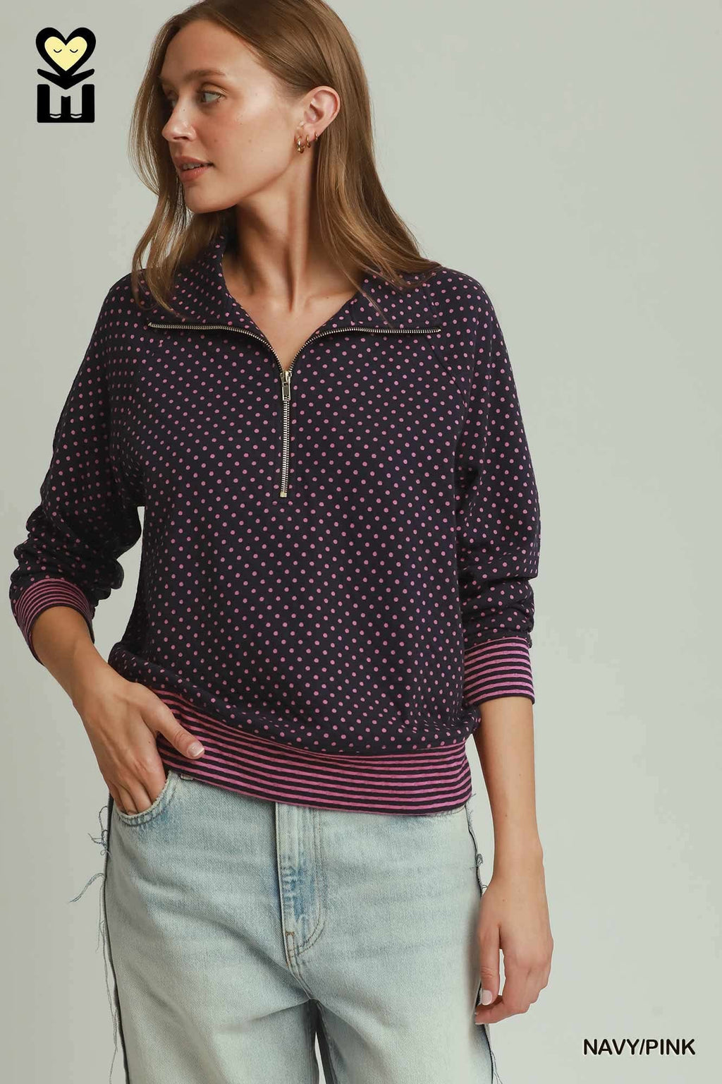 On The Move Pullover in Navy/Pink
