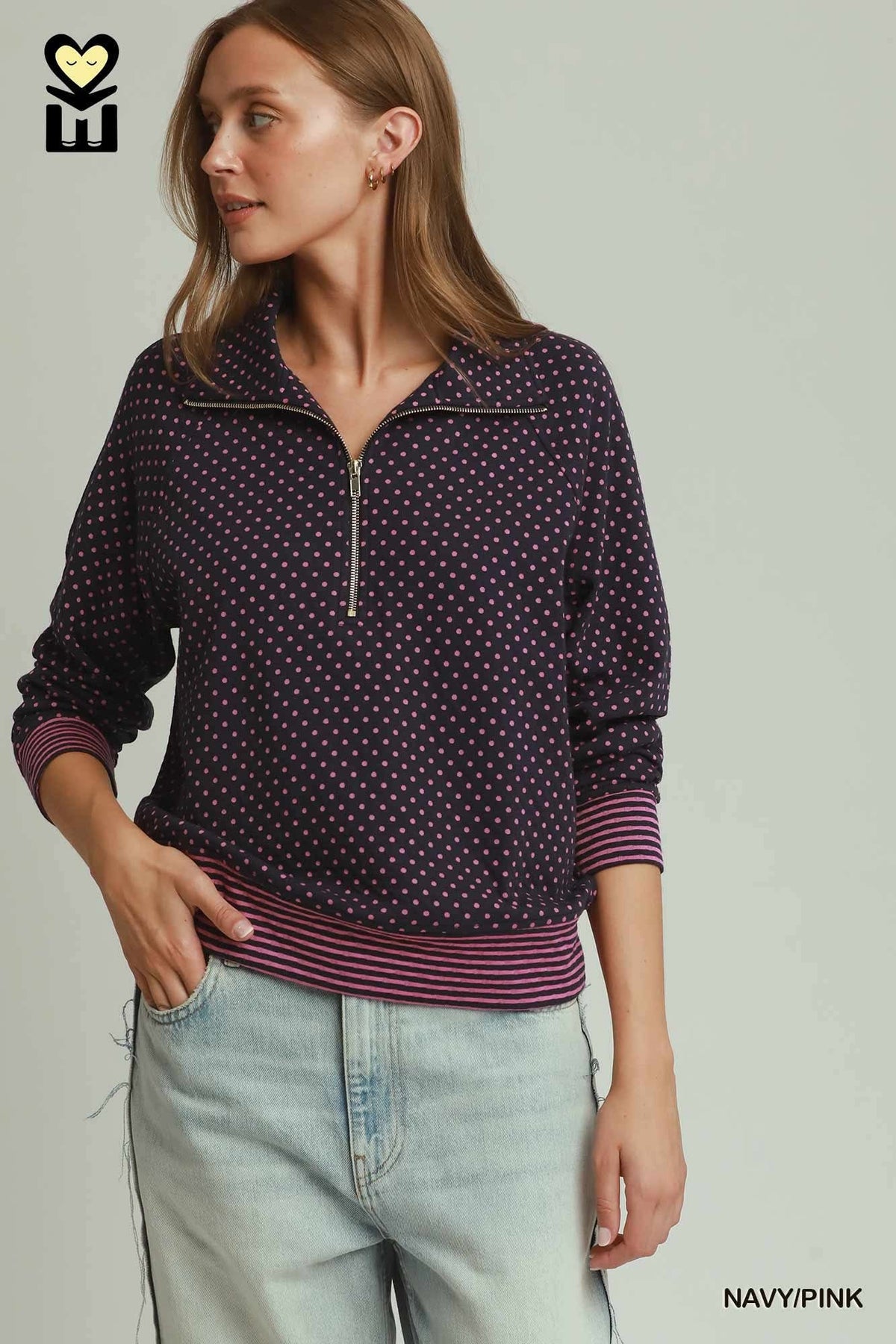 On The Move Pullover in Navy/Pink