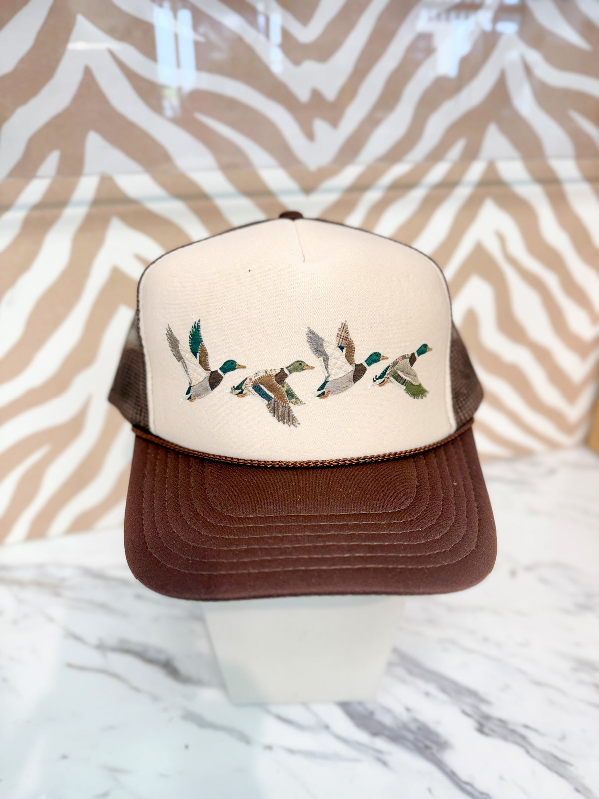 Vintage Flying Mallards Trucker Hat in Brown/Cream