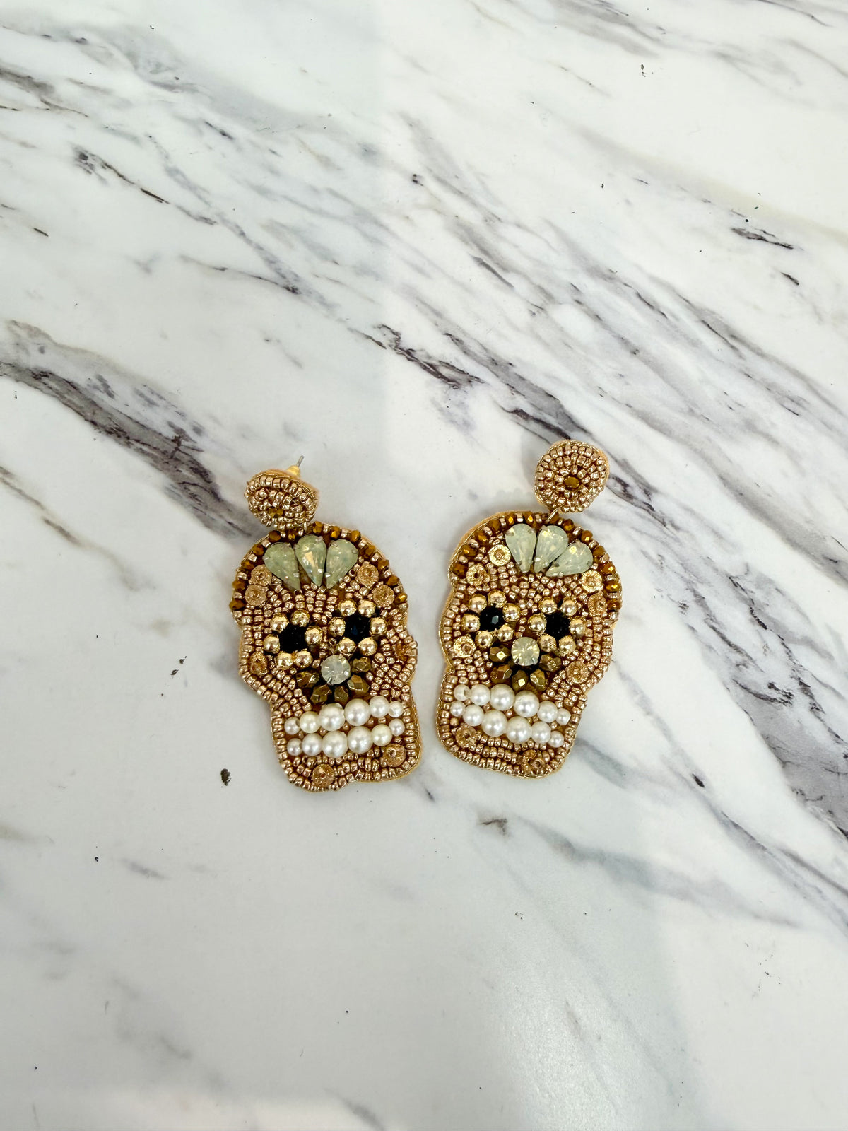 Bedazzled Skull Earrings in Gold Mix