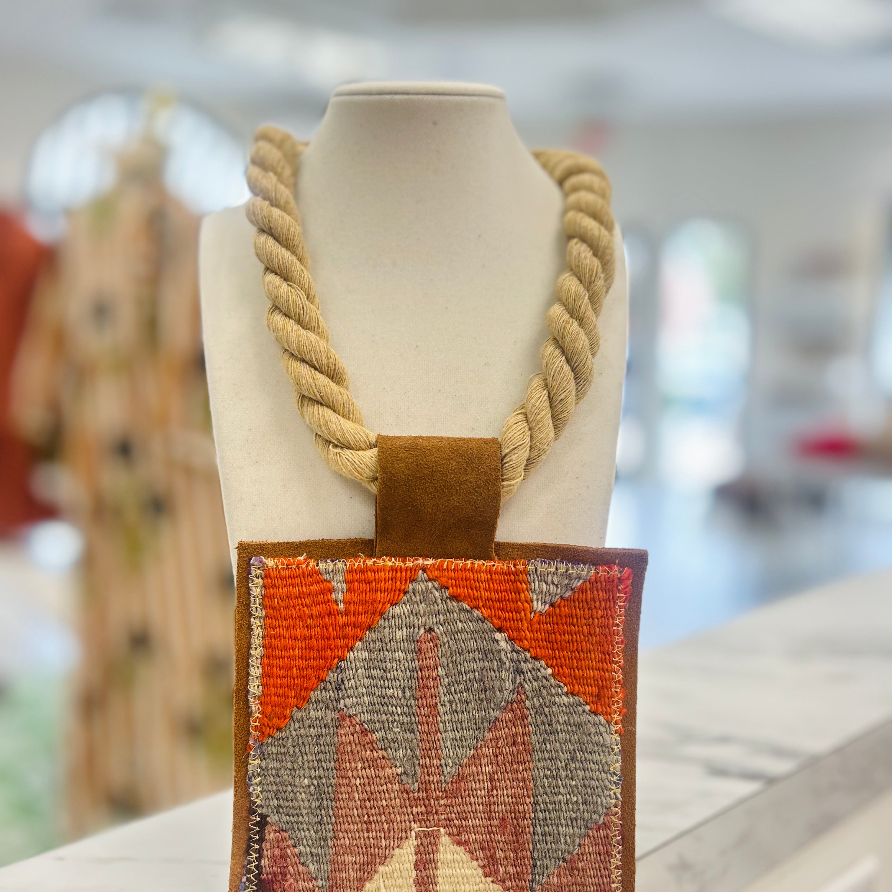 ORIJINAL Rope Pendant Necklace - Orange/Burgundy Patch