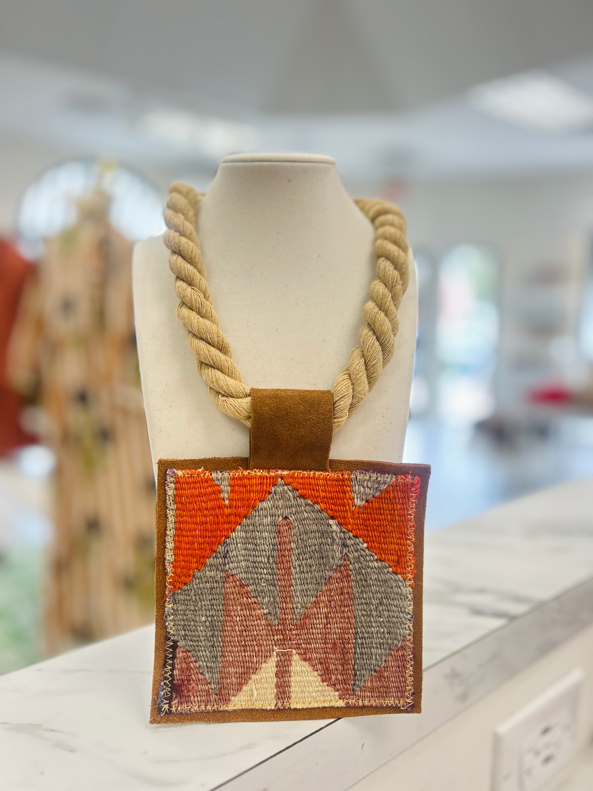 ORIJINAL Rope Pendant Necklace - Orange/Burgundy Patch