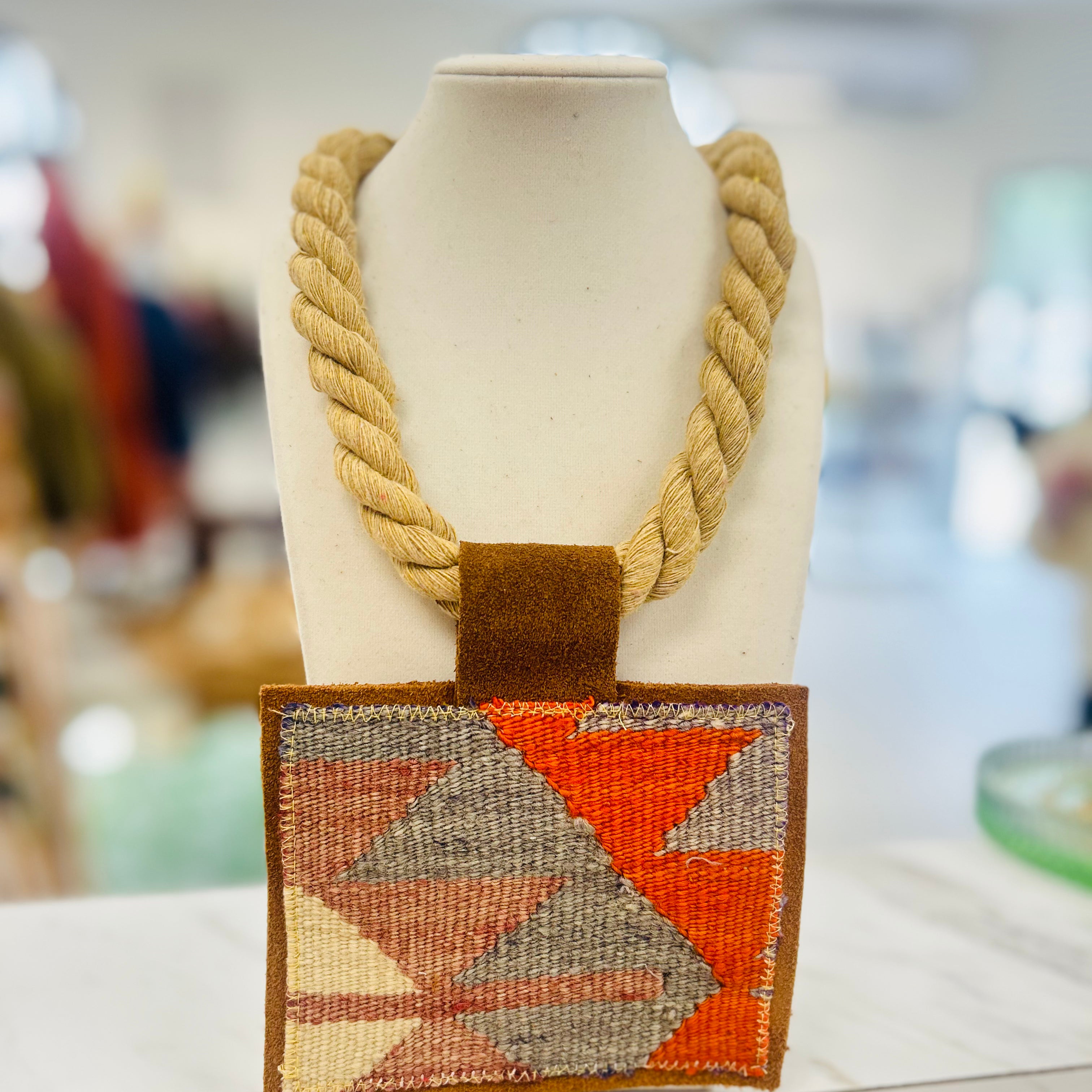 ORIJINAL Rope Pendant Necklace - Orange/Purple Patch