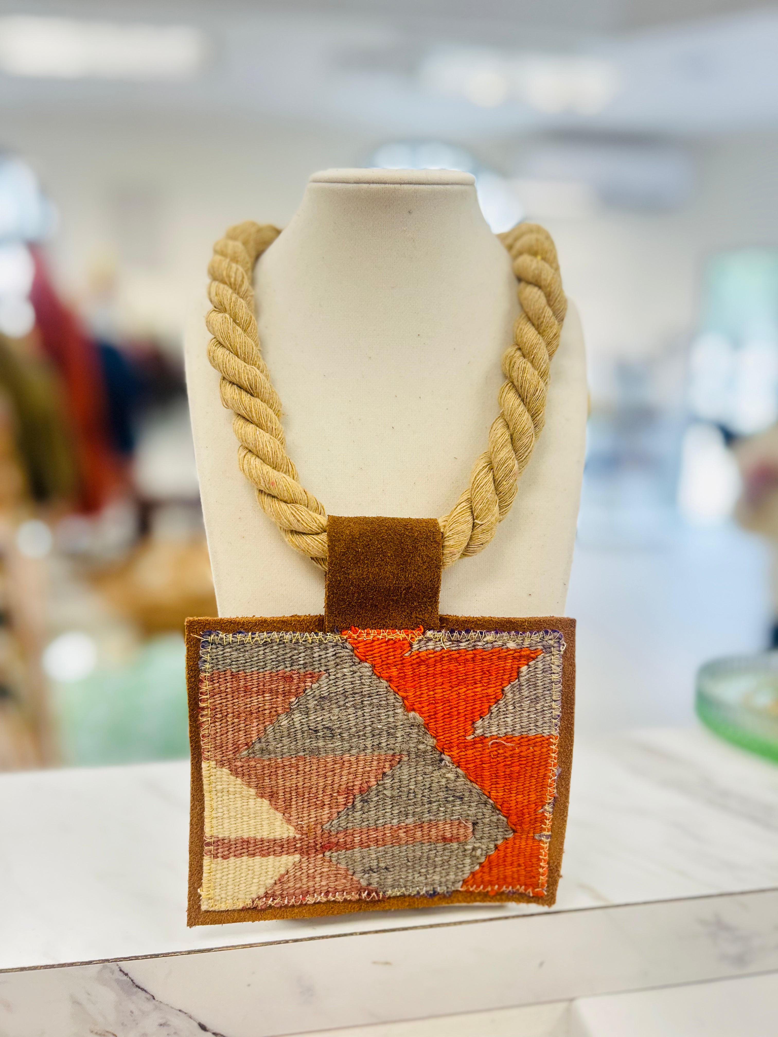 ORIJINAL Rope Pendant Necklace - Orange/Purple Patch