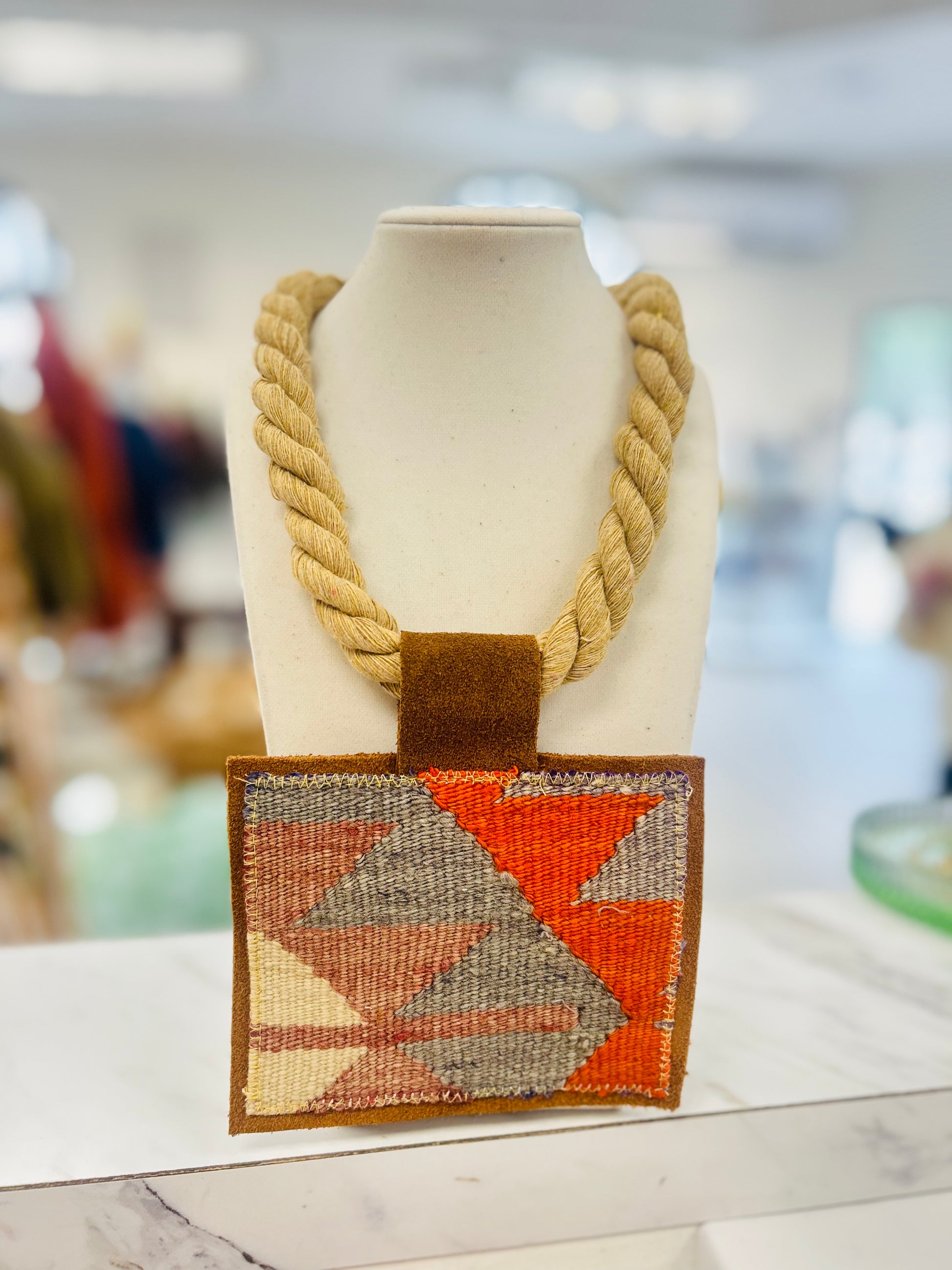 ORIJINAL Rope Pendant Necklace - Orange/Purple Patch