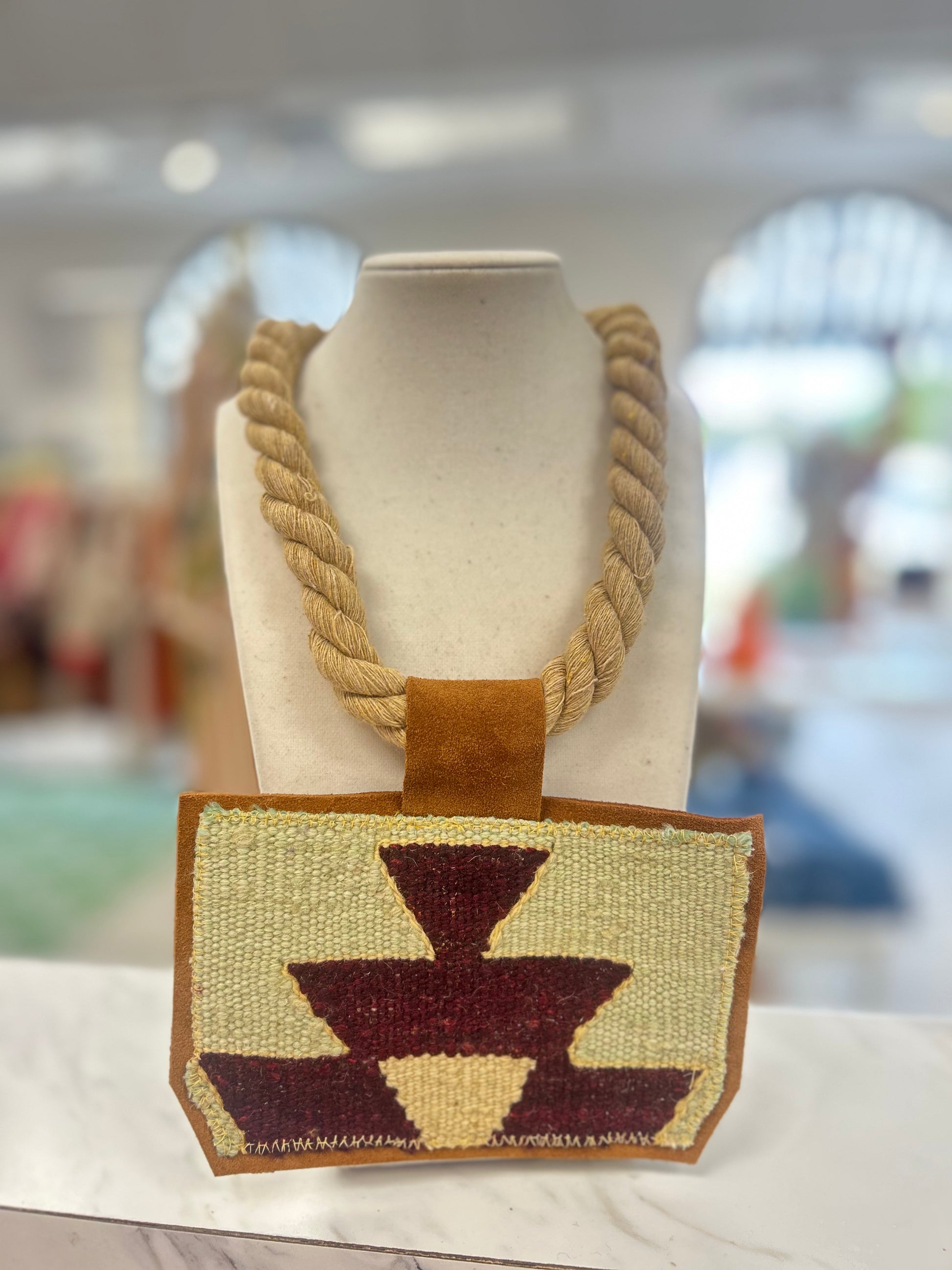 ORIJINAL Rope Pendant Necklace - Burgundy/Mint Patch