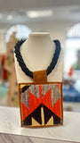 ORIJINAL Black Rope Pendant Necklace - Orange/Brown Patch