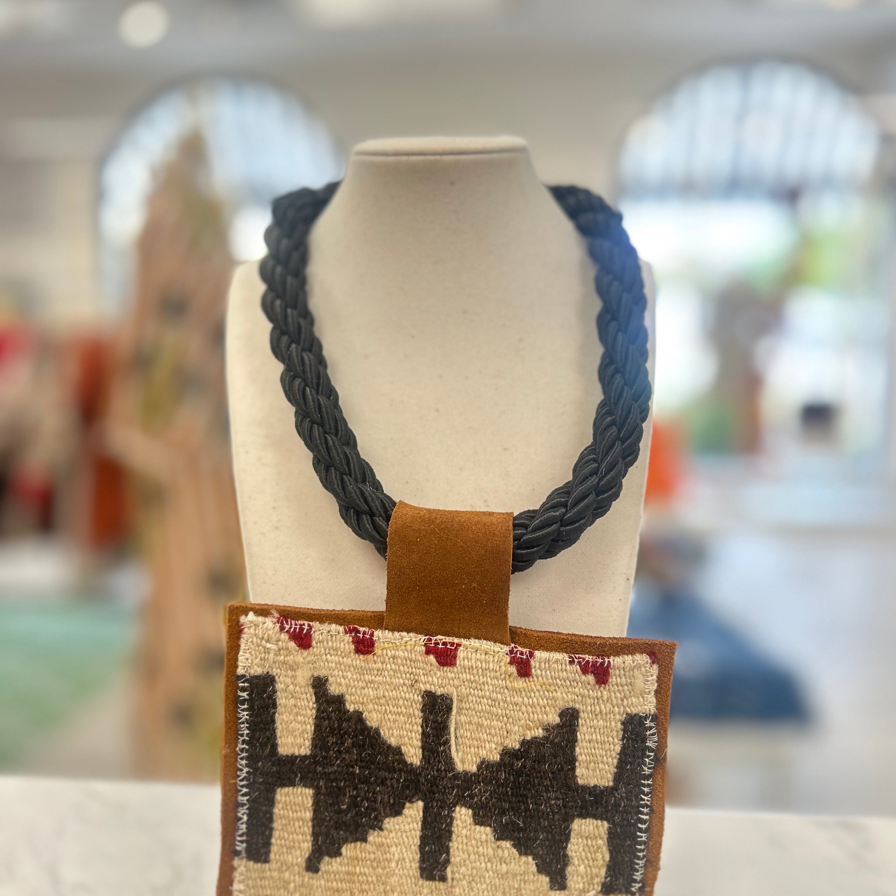 ORIJINAL Black Rope Pendant Necklace - Brown/Cream Patch