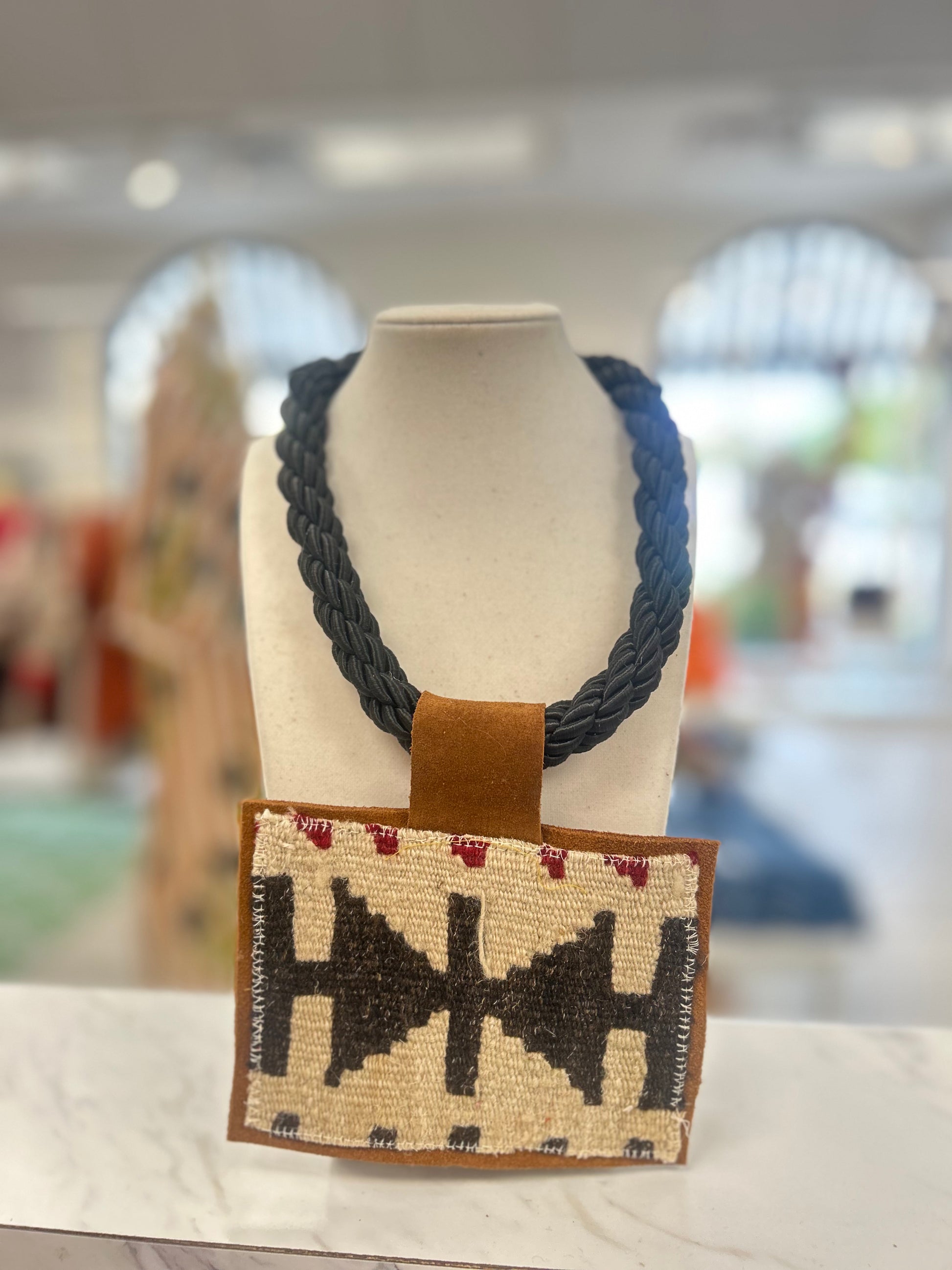 ORIJINAL Black Rope Pendant Necklace - Brown/Cream Patch