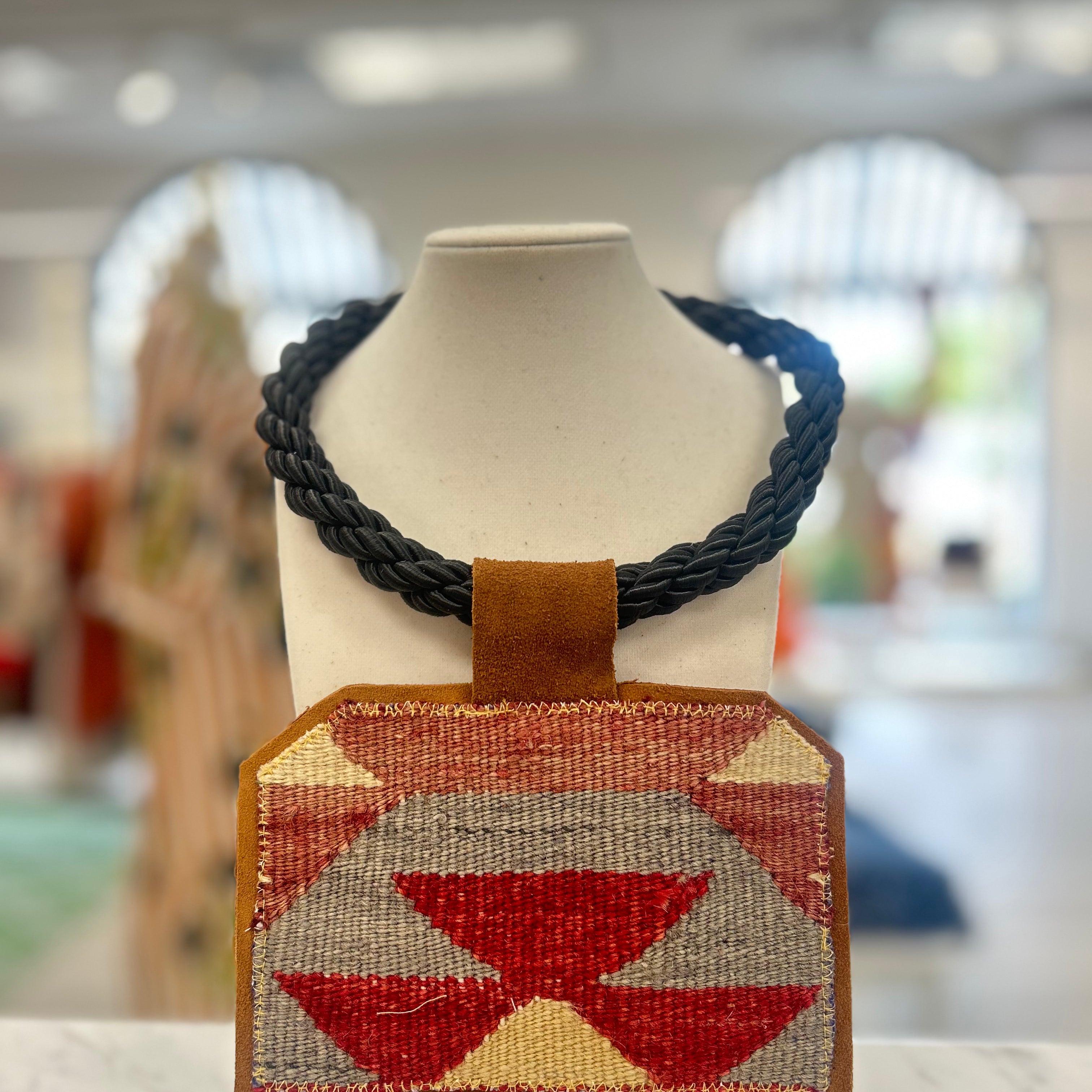 ORIJINAL Black Rope Pendant Necklace - Red/Cream Patch